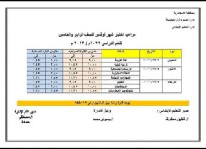  امتحانات شهر نوفمبر للصف السادس الابتدائي